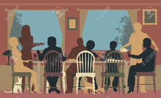 18587468-Modificabile-sagome-colorate-di-una-famiglia-mangiare-insieme-a-casa-o-in-un-ristorante-Archivio-Fotografico